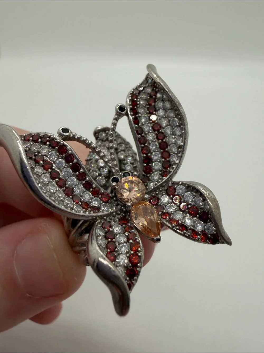 Vintage style 925 rhinestone butterfly ring